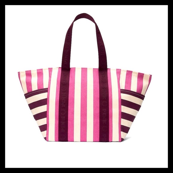 💕𝒱𝒾𝒸𝓉𝑜𝓇𝒾𝒶'𝓈 𝒮𝑒𝒸𝓇𝑒𝓉 Striped Large Canvas Tote Bag NWT💕 - Picture 1 of 4